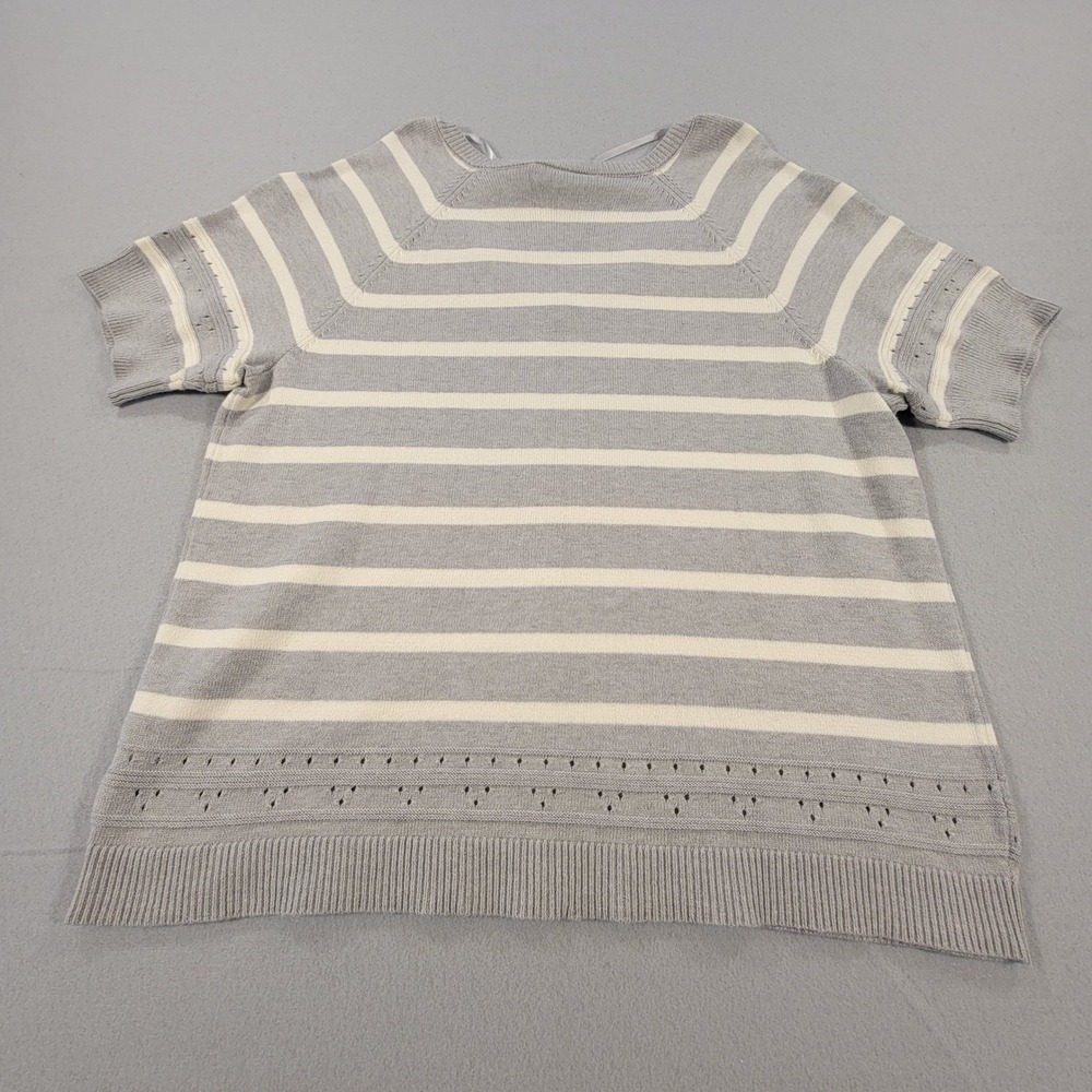 Lane Bryant Short Sleeve Sweater Top Striped Gray White Lightweight Size 18 20 - Picture 5 of 8
